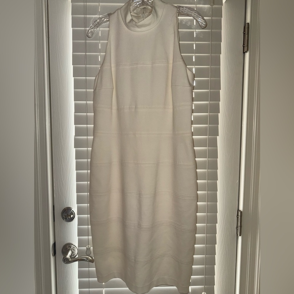 White House/Black Market Mock Neck Sleeveless Ivory Dress